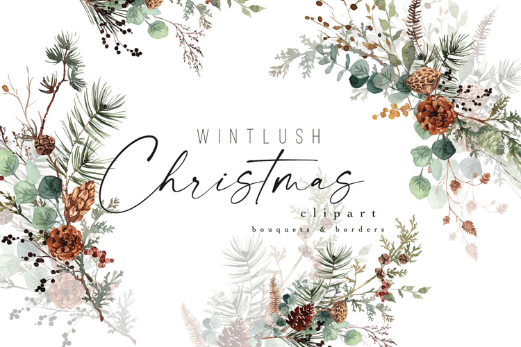 Winterlush Christmas Floral Clipart Bouquets Borders Rustic