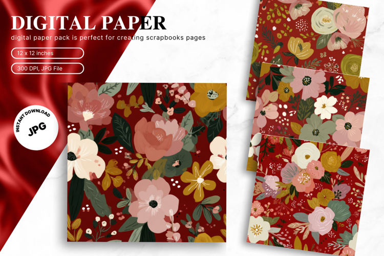 Christmas Flower Pattern Background Wallpaper Digital Paper