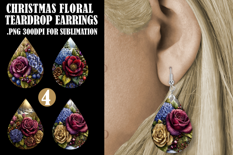 Christmas Teardrop Earring, Winter Floral Earring Designs s1
