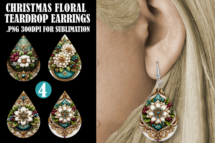 Christmas Teardrop Earring, Winter Floral Earring Designs s9