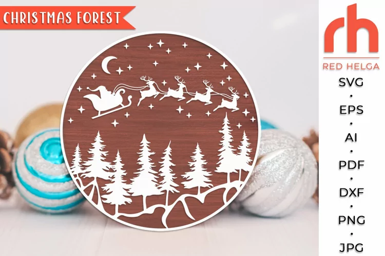 Christmas Forest SVG, Winter Scene Cut File, Xmas Design DXF