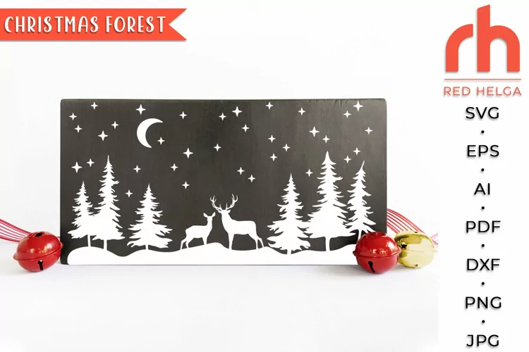 Christmas Forest SVG, Winter Scene Cut File, Xmas Reindeers