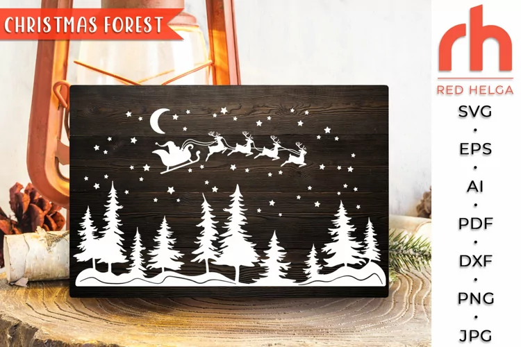 Christmas Forest SVG, Winter Scene Cut File, Xmas Night DXF