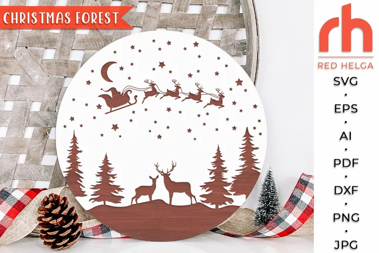 Christmas Forest SVG, Winter Scene Cut File, Snowy Landscape