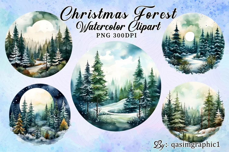 Christmas Forest Watercolor Clipart | Christmas Forest PNG