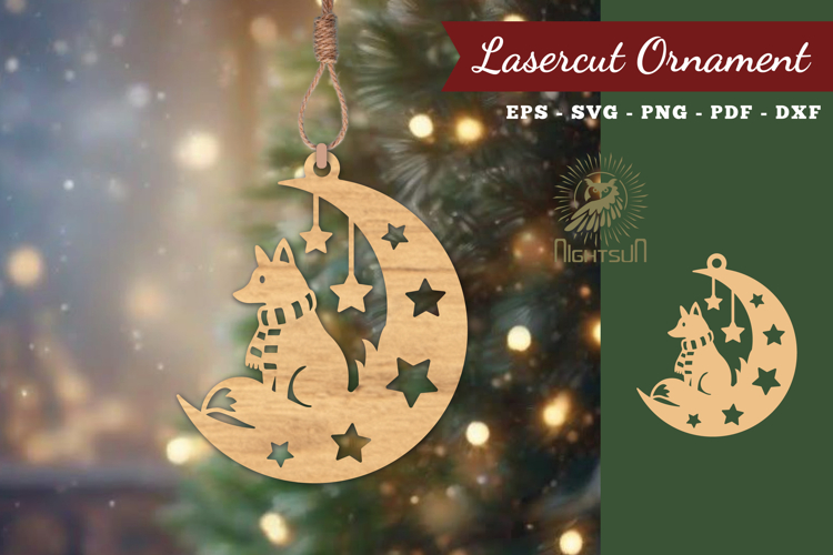 Christmas Fox In Moon Lasercut Ornament SVG