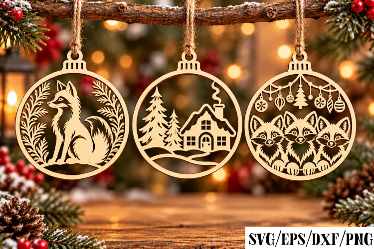 Christmas Fox Raccoon Cabin Laser Cut