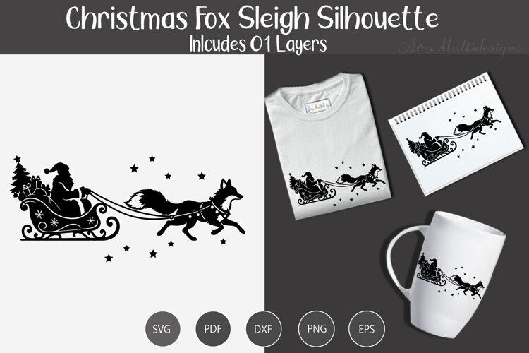 Christmas fox sleigh silhouette example image 1