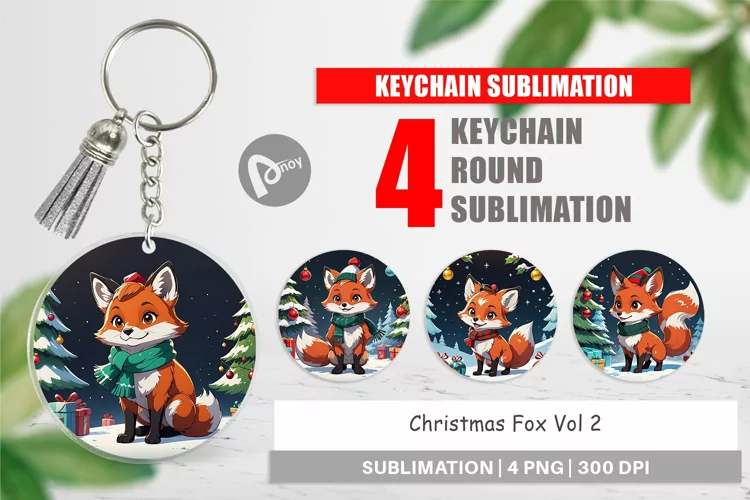 Keychain Cartoon Christmas Fox