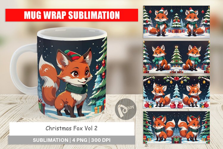 Mug Wrap Design Cartoon Christmas Fox