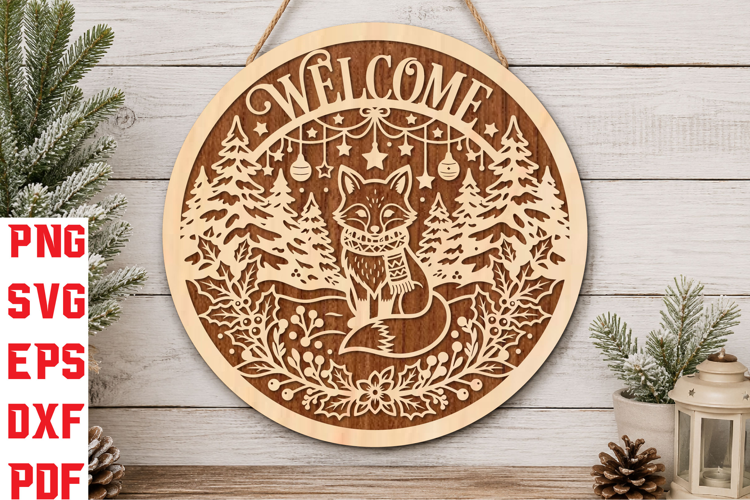 Christmas Fox Welcome Laser Cut SVG