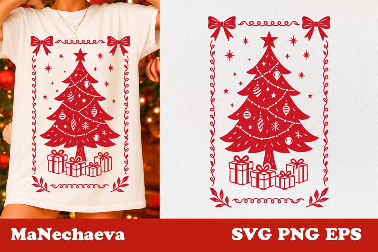 Christmas Coquette Frame SVG | Christmas Tree PNG
