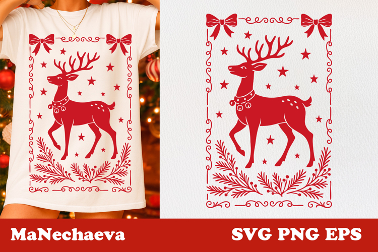 Christmas Coquette Frame SVG | Reindeer Clipart PNG