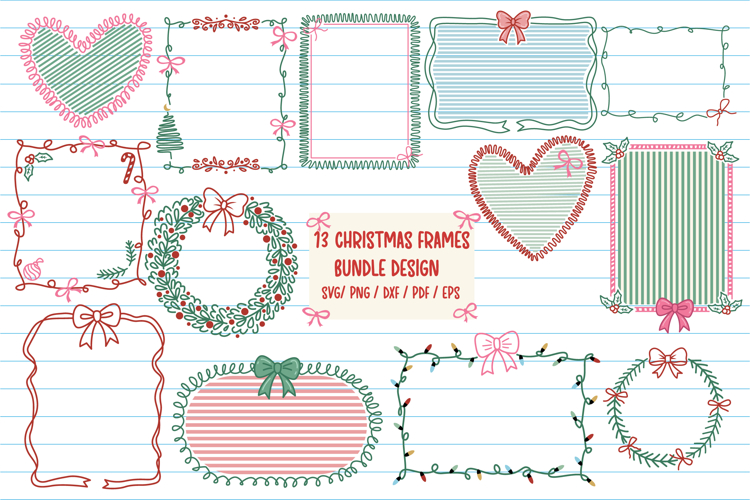 Christmas Frame SVG, Hand Drawn Coquette Christmas Frame SVG
