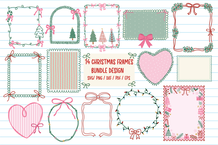Christmas Frame SVG, Hand Drawn Coquette Christmas Frame SVG