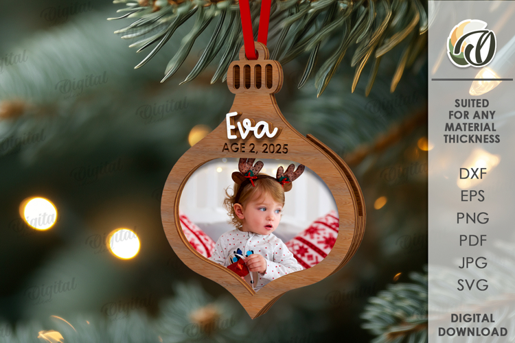 Christmas Frame Ornament Laser Cut. Christmas Tree Decor SVG