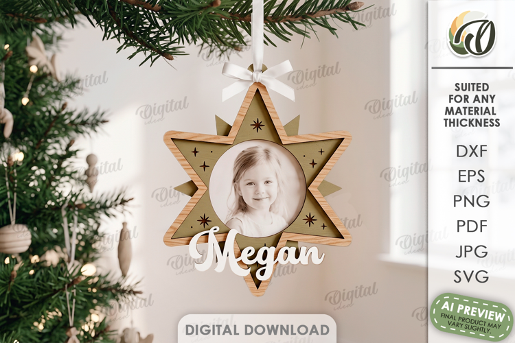 Christmas Frame Tree Ornament Laser Cut. Christmas Decor SVG