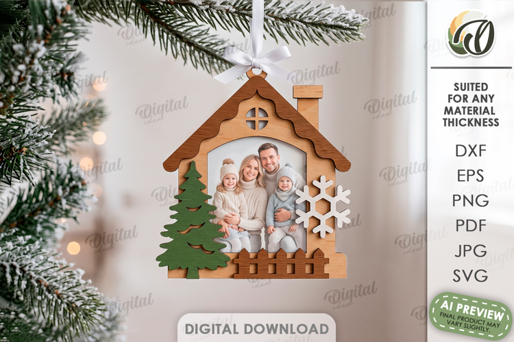Christmas Frame Tree Ornament Laser Cut. Christmas Decor SVG