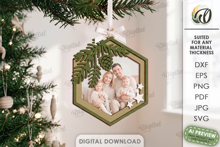 Christmas Frame Tree Ornament Laser Cut. Christmas Decor SVG
