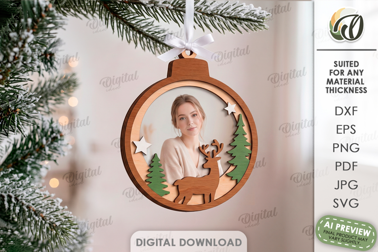 Christmas Frame Tree Ornament Laser Cut. Christmas Decor SVG