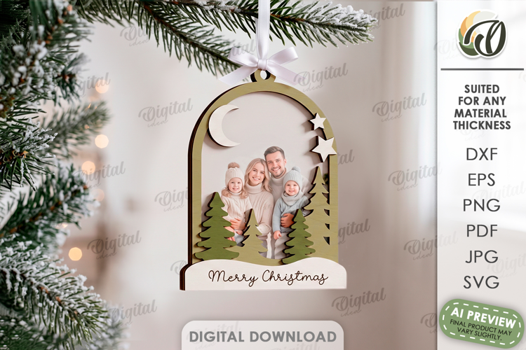 Christmas Frame Tree Ornament Laser Cut. Christmas Decor SVG