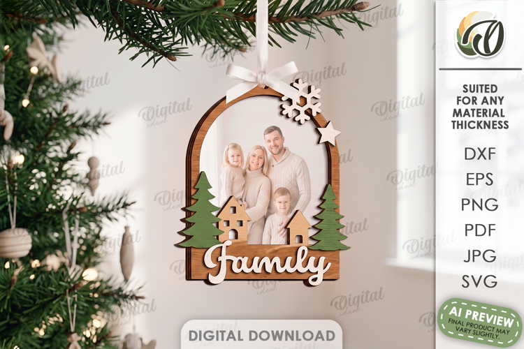 Christmas Frame Ornament Laser Cut. Christmas Tree Decor SVG