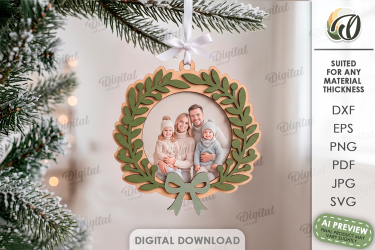 Christmas Frame Ornament Laser Cut. Christmas Tree Decor SVG