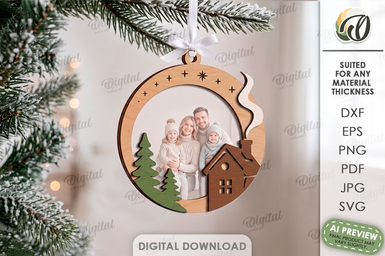 Christmas Frame Ornament Laser Cut. Christmas Tree Decor SVG example image 1