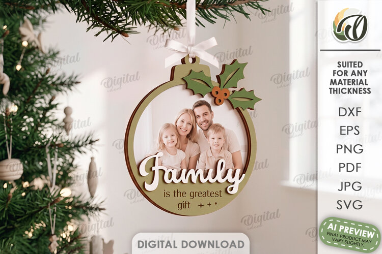 Christmas Frame Ornament Laser Cut. Christmas Tree Decor SVG example image 1