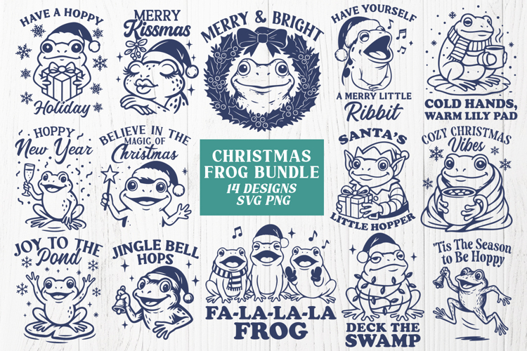 Christmas Frog SVG Bundle - 14 Funny Holiday Designs