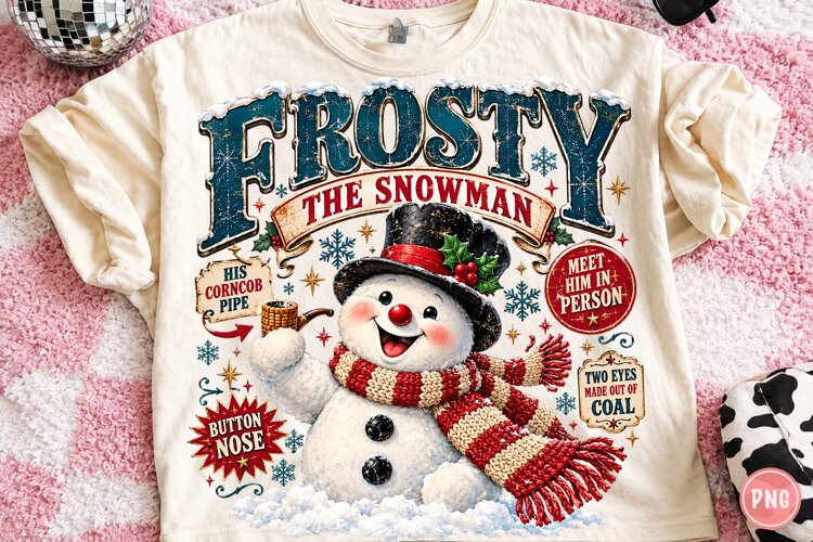 Vintage Christmas Snowman PNG, Festive Winter Shirt PNG example image 1