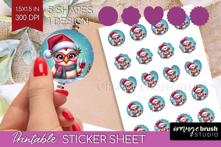 Christmas Animals Round Sticker - Funny Wine Printable Sheet