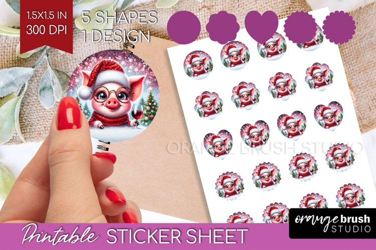 Christmas Animals Round Sticker - Funny Wine Printable Sheet
