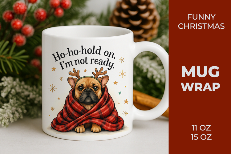 Funny christmas mug wrap, French Bulldog, christmas dog mug