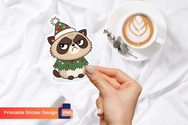 Christmas Funny Grumpy Animal Sticker, Christmas Sticker