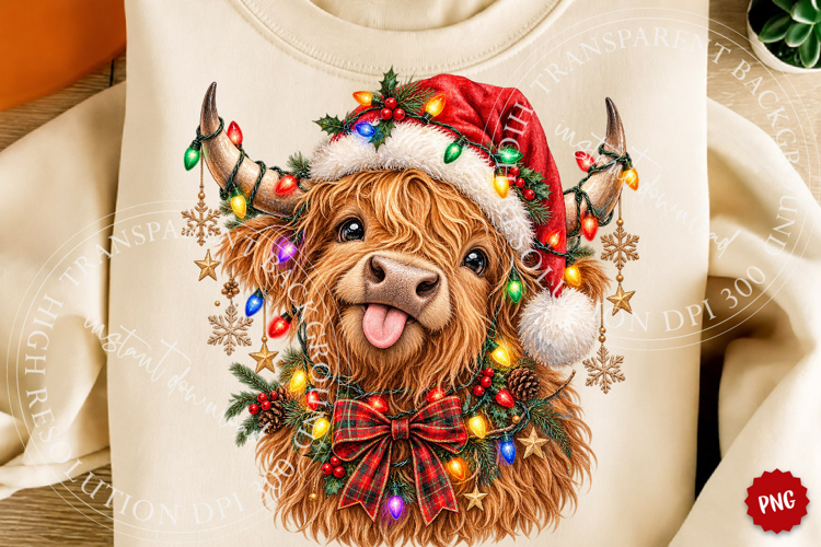 Christmas Funny Highland Cow PNG