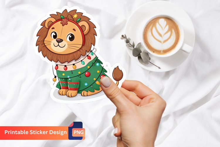 Christmas Funny Lion Sticker, Lion Christmas Decoration