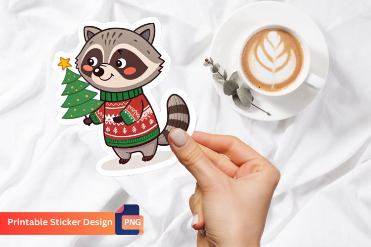 Christmas Funny Raccoon Sticker,Funny Winter Raccoon Sticker