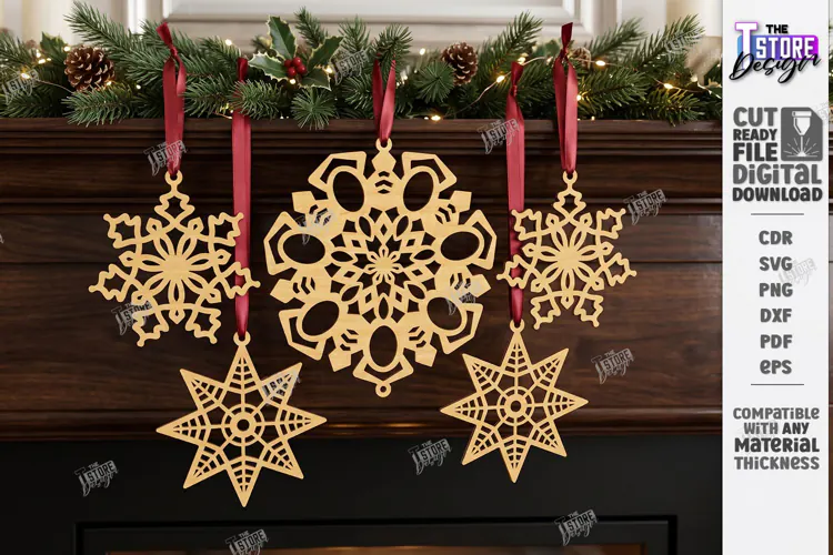 Wooden 3D Christmas Ornament Laser Cut | 3D Pendant Decor