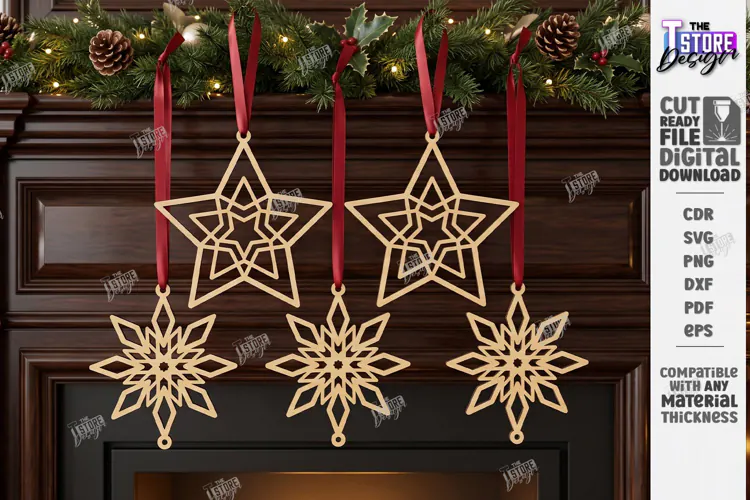 Wooden 3D Christmas Ornament Laser Cut | 3D Pendant Decor