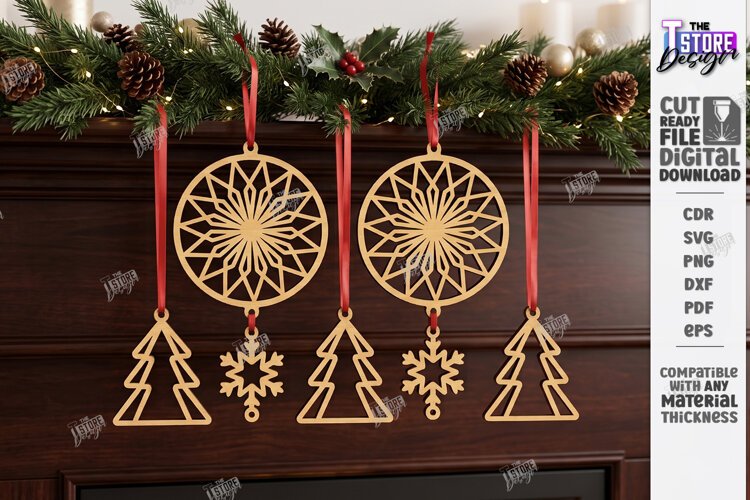 Wooden 3D Christmas Ornament Laser Cut | 3D Pendant Decor example image 1