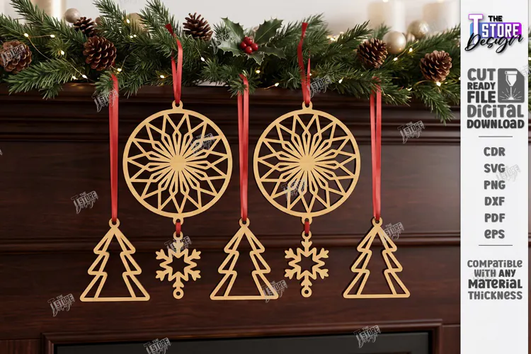 Wooden 3D Christmas Ornament Laser Cut | 3D Pendant Decor
