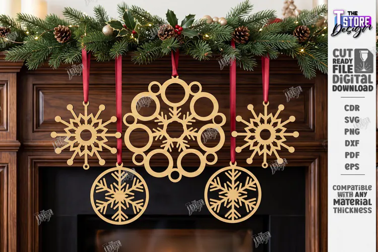 Wooden 3D Christmas Ornament Laser Cut | 3D Pendant Decor