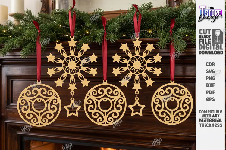 Wooden 3D Christmas Ornament Laser Cut | 3D Pendant Decor
