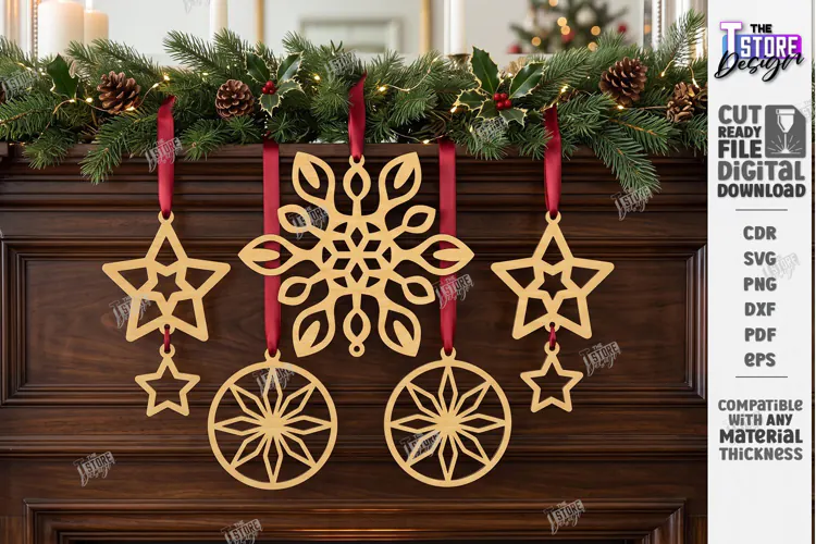 Wooden 3D Christmas Ornament Laser Cut | 3D Pendant Decor