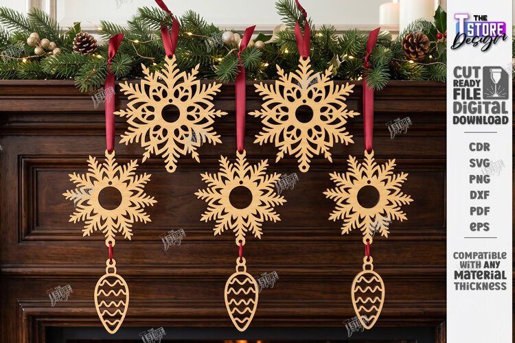Wooden 3D Christmas Ornament Laser Cut | 3D Pendant Decor example image 1