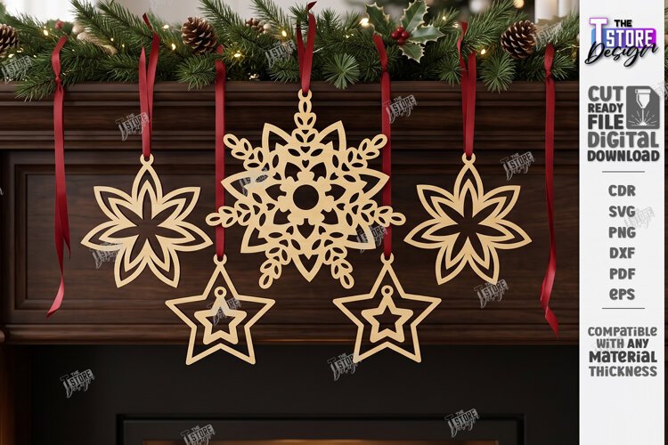 Wooden 3D Christmas Ornament Laser Cut | 3D Pendant Decor example image 1
