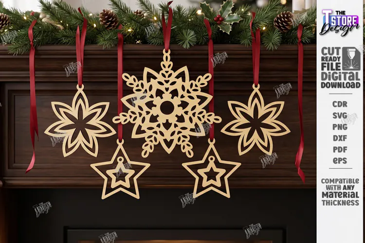 Wooden 3D Christmas Ornament Laser Cut | 3D Pendant Decor