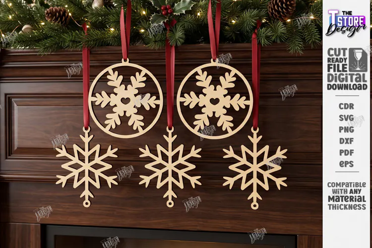Wooden 3D Christmas Ornament Laser Cut | 3D Pendant Decor