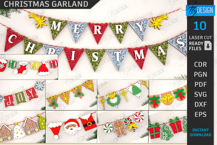Christmas Garland Laser Cut Bundle|Holidays Decorations|Xmas